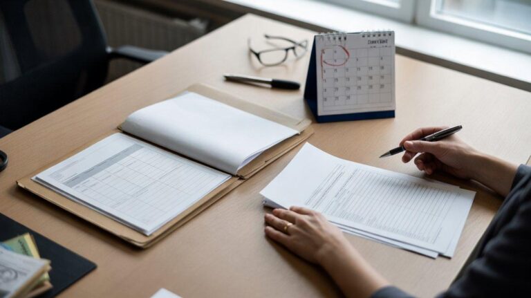 Personne remplissant une demande d'aide juridictionnelle avec avis d'imposition et calendrier